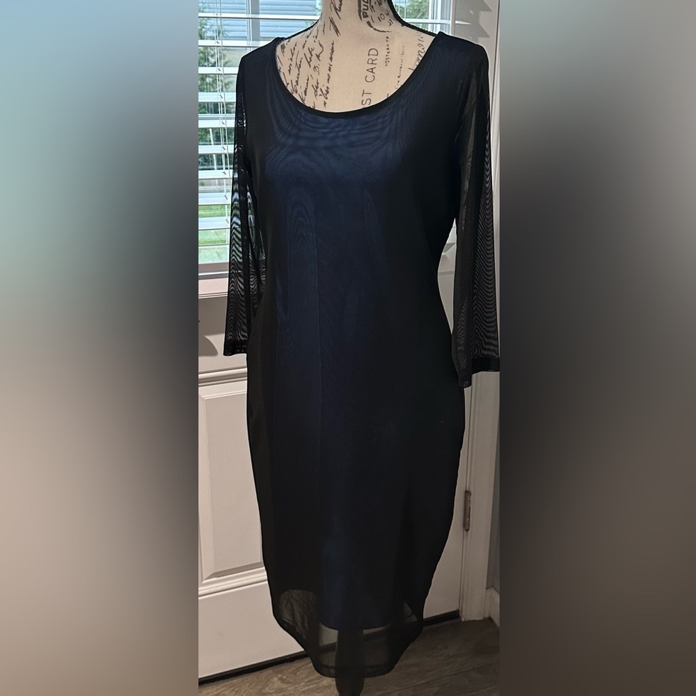 👗 Carmen Marc Valvo Black & Blue Sheath Dress - Size M 🌟 - Picture 11 of 12